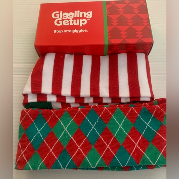 GigglingGetup Accessories - Giggling Getup Red and Green Argyle Socks & Red & White stripes NIB